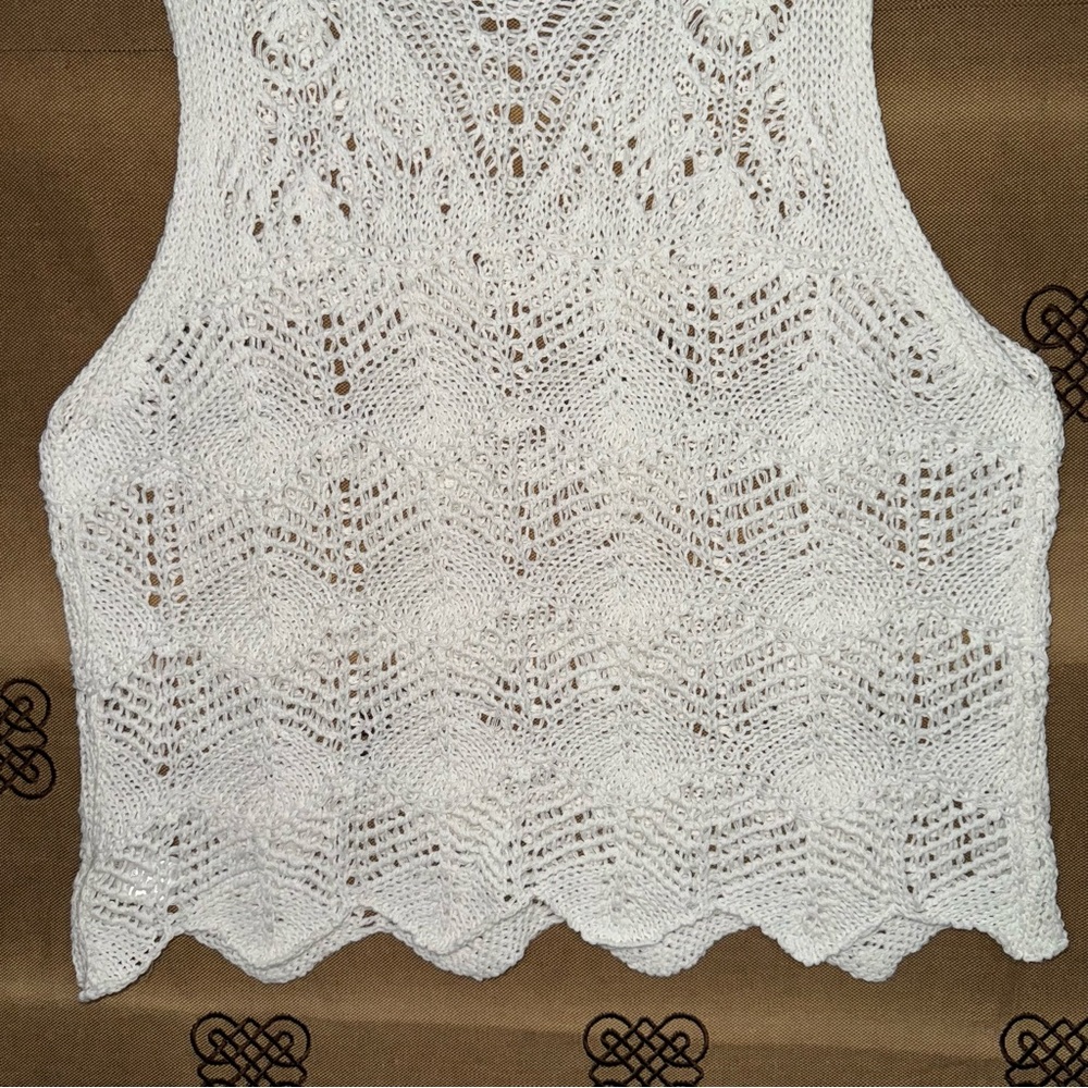FATE Women'S White Scallop Edge Open Knit Sweater Tank Top Size M - Picture 14 of 17